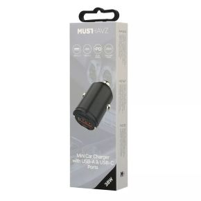 Car charger USB-A, USB-C 38W by Musthavz Black