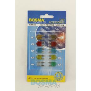 Bosma, MINI tipo saugiklių komplektas su indikacija, 10vnt