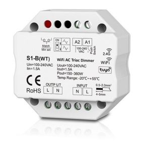 S1-B(WT) vieno kanalo 230V valdiklis, TRIAC, Push-Dimm, Tuya, Wi-Fi