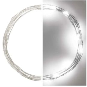 LED girlianda NANO 10 LED 0.9m 2xAA su taimeriu (šaltai balta šviesa)