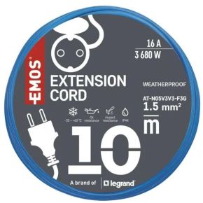 Tinklo ilgiklis 1 rozetė (10m.) 16A / 3680W 1.5mm2 IP44