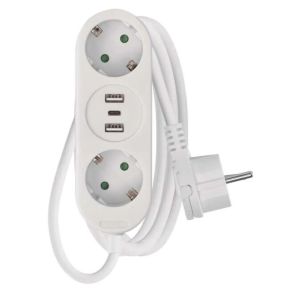Tinklo ilgiklis 2 rozetės +2×USB-A + 1×USB-C 1.5 m baltas