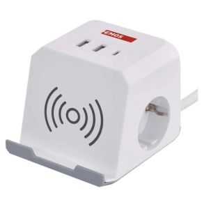 Tinklo ilgiklis Kubas 2 rozetės 2×USB-A+1×USB-C+Qi baltas 2 m