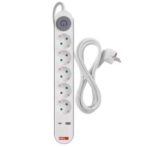 Tinklo ilgiklis 5 rozetės +1×USB-A + 1×USB-C 3 m baltas