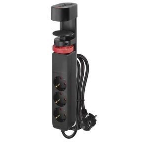 Tinklo ilgiklis 3 rozetės +2×USB-A + 1×USB-C 1.5m tvirtinamas prie stalo juodas