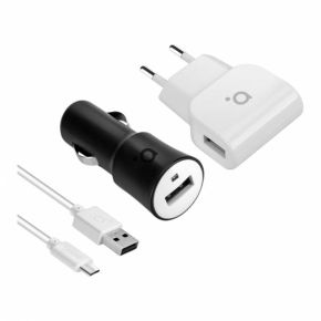 Buitinis kroviklis USB + automobilinis kroviklis USB + laidas USB-microUSB