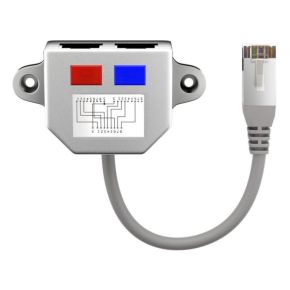 Perėjimas (tinklo dubleris) - adapteris CAT 5e RJ45 kištukas 8P8C - 2x lizdai 8P4C, ekranuotas