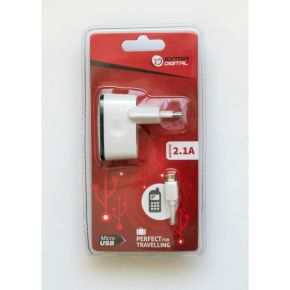 Kroviklis USB ir micro USB kabelis, 2.1A