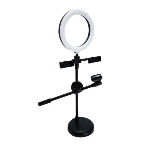 LED žiedinė lempa su stovu iki 650mm ir telefono ir mikrofono laikikliu - 1