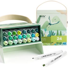 Dvipusiai markeriai - flomasteriai ARRTX Alp, 24 spalvų, žalio atspalvių