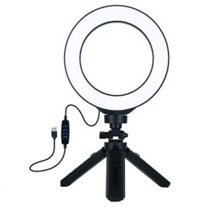 LED žiedinė lempa 16cm, su trikoju stovu 12-14.5cm, USB